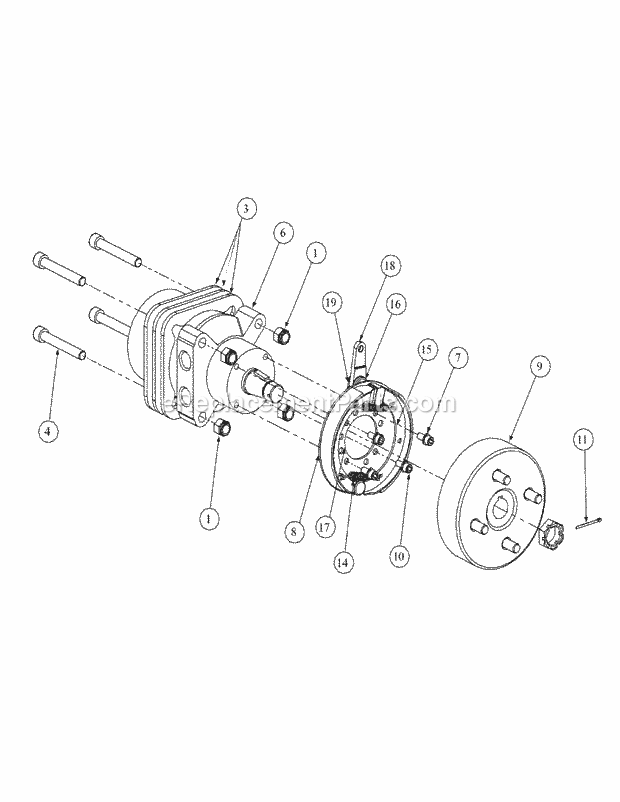 Brake Motor Mount And Hub Diagram and Parts List for M60-KHEFI 53AB5HEX750 Cub Cadet Sprayer